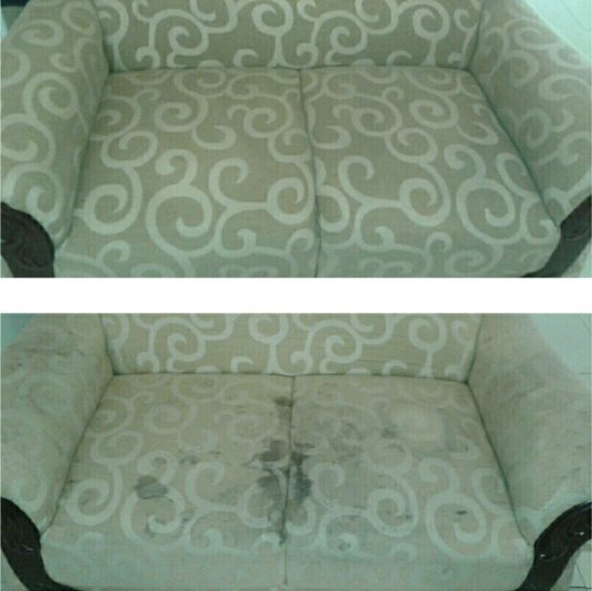 Lavagem de sofá a seco antes e depois